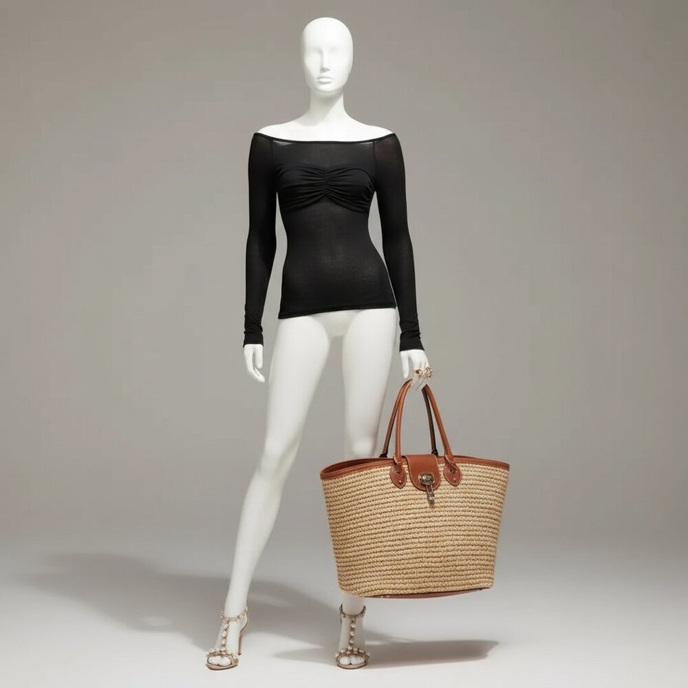 Black Slim Fit Off Shoulder Neck Blouse